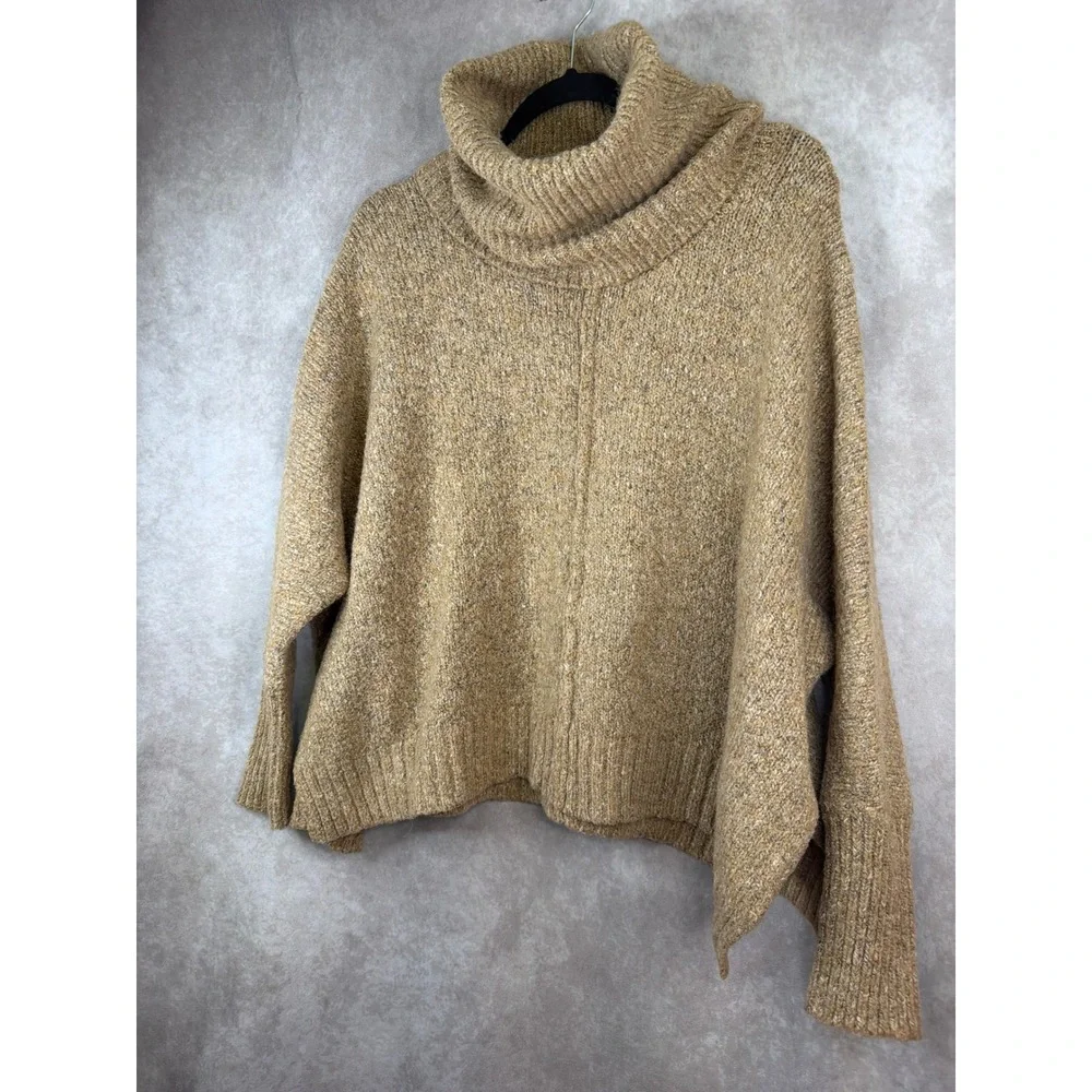 Ruby Moon Women's XS Cowl Neck Sweater Oversized Wool Blend Tan Side Slit - Picture 2 of 5